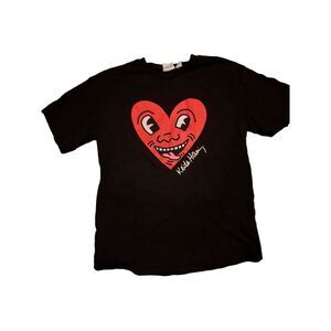 Keith Haring Smiling Heart T-Shirt Black Unisex M Short Sleeve Graphic Print